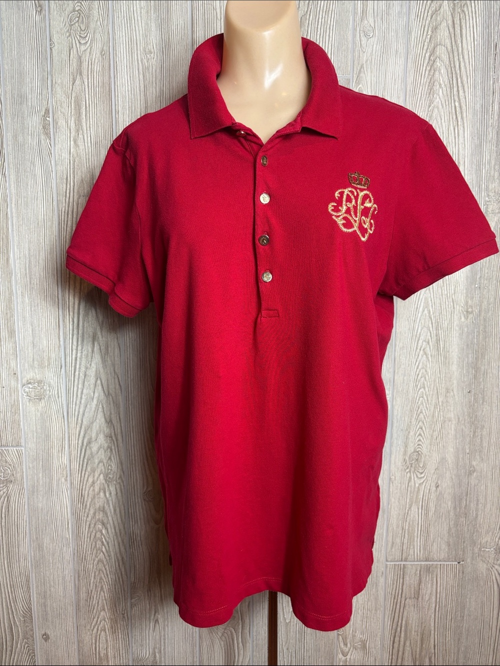 Ralph Lauren Preppy Beaded Logo Red Pique Polo with Gold Embroidery Size XL